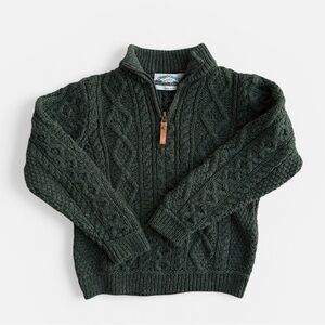 Aran Crafts Ireland Kids Merino Wool Cable Knit Fisherman Sweater 1/4 Zip  6-7